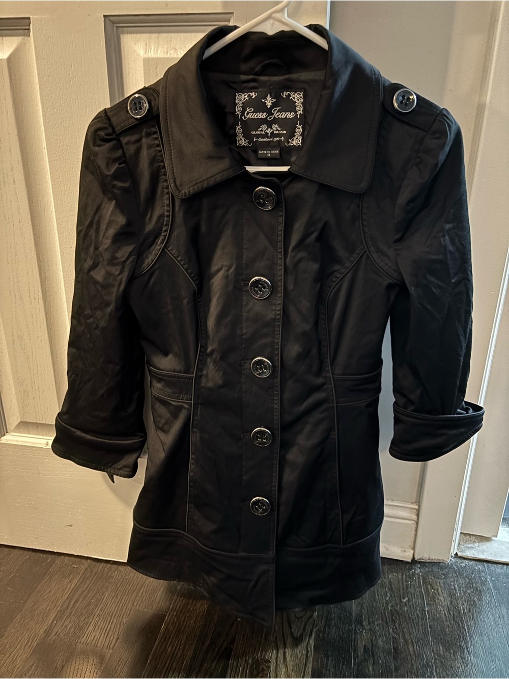 Guess Women's Black Button-Front Trench Coat